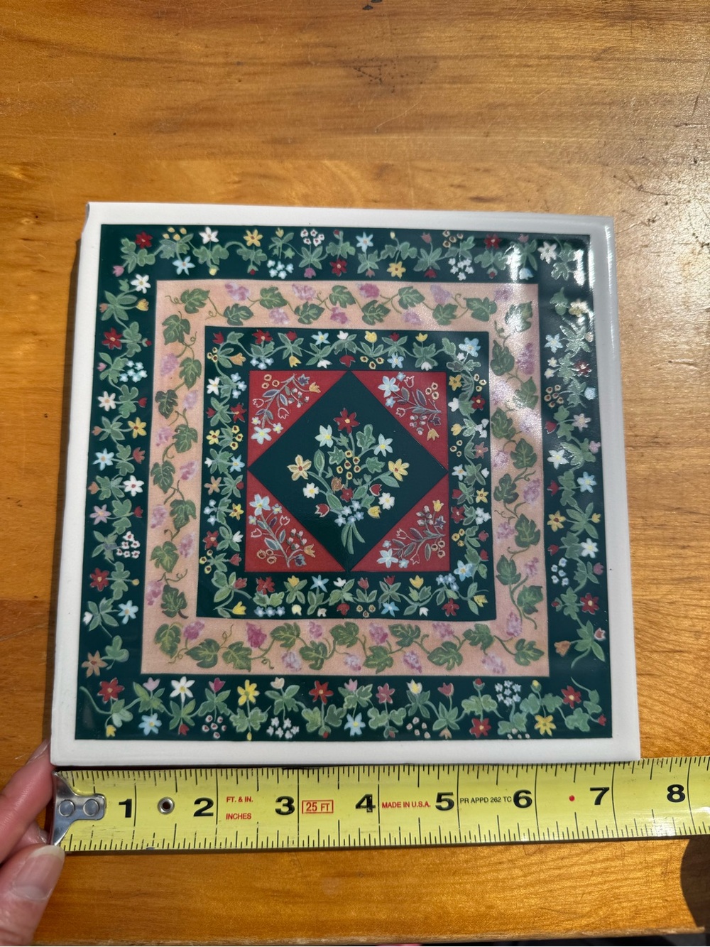Smithsonian Frances M. Jolly Hand Painted Ceramic Floral Art Square Tiled